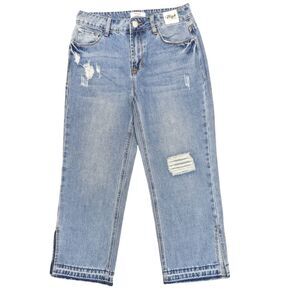 Kensie Women Distressed Jeans Size 4/27 Slit Frayed‎ Hem Inseam 25" High-Rise